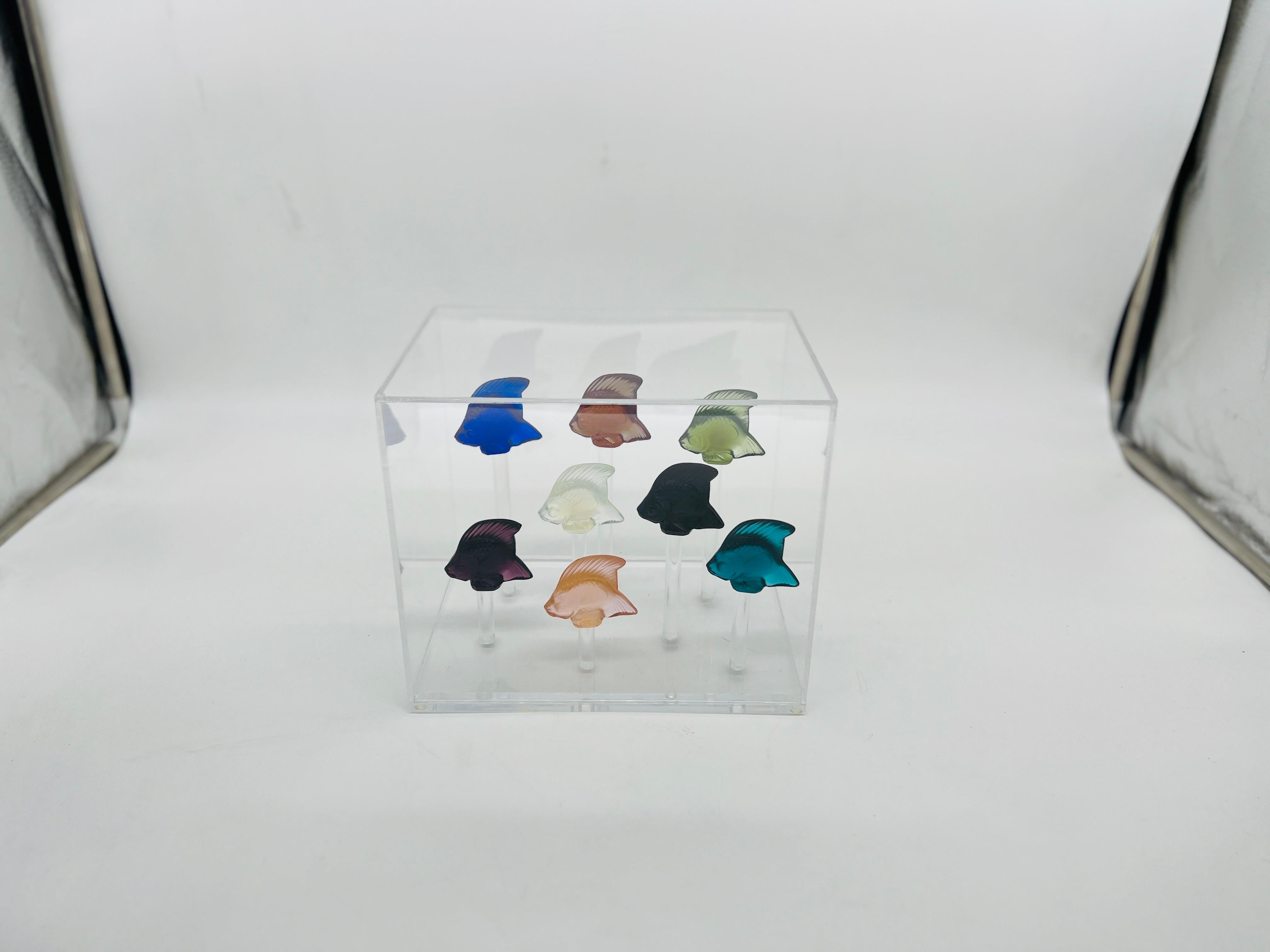 Lalique 8 Fish multicolored & lucite Box Aquarium.