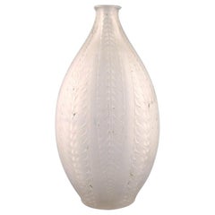 Vintage Lalique Acacia Vase in Art Glass with Leaves in Relief, Dated after 1945