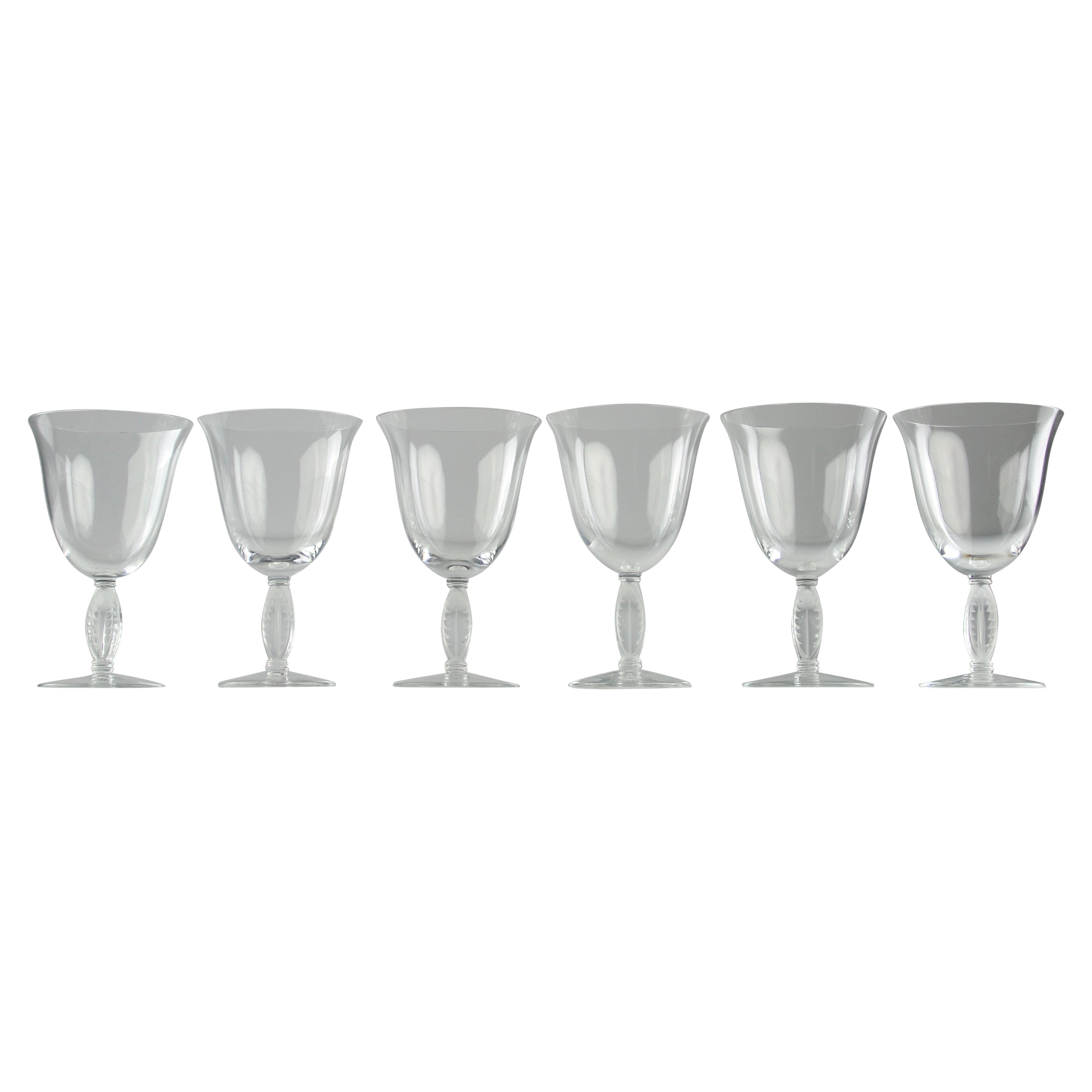 Lalique After René Lalique, Six Fontainebleau Red Wine Glasses, France 1950s