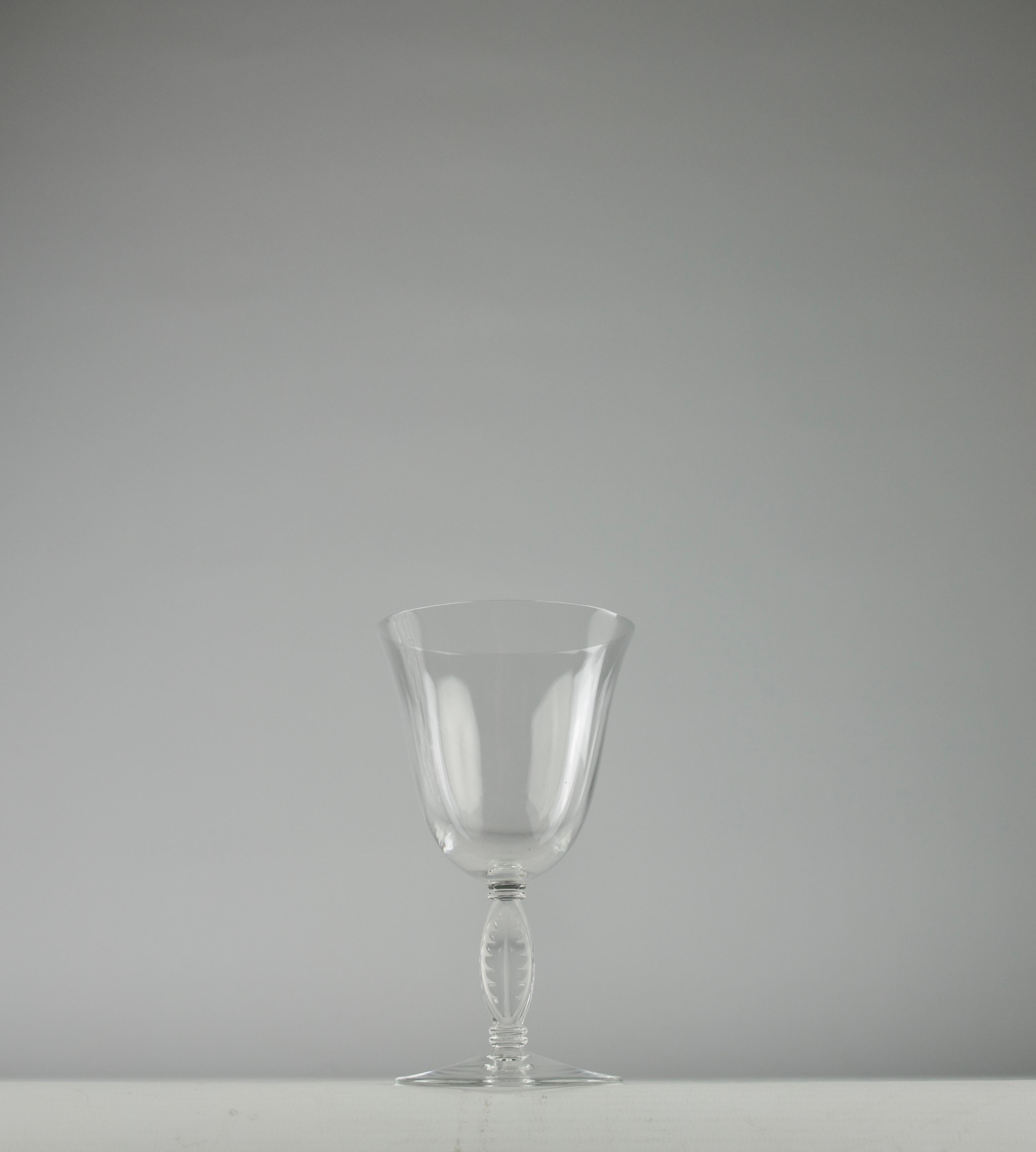 Art Deco Lalique After René Lalique, Six Fontainebleau White Wine Glasses, France 1950s For Sale