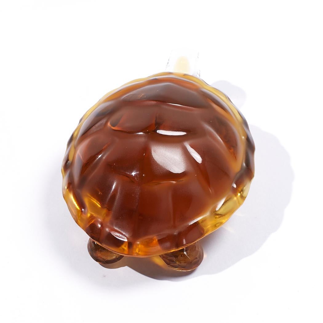 Mid-20th Century Lalique Amber-Colored Glass Turtle For Sale