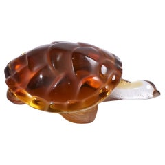 Retro Lalique Amber-Colored Glass Turtle