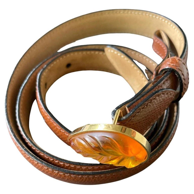 Lalique Amber Crystal Art Glass Leaf Buckle With Brown  display picture 3