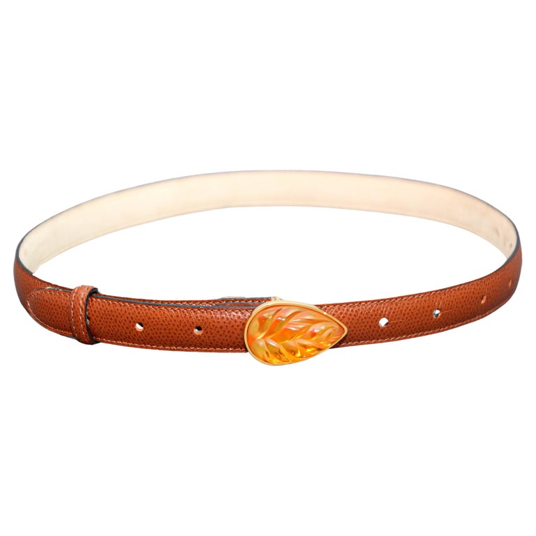 Lalique Amber Crystal Art Glass Leaf Buckle With Brown  display picture 1