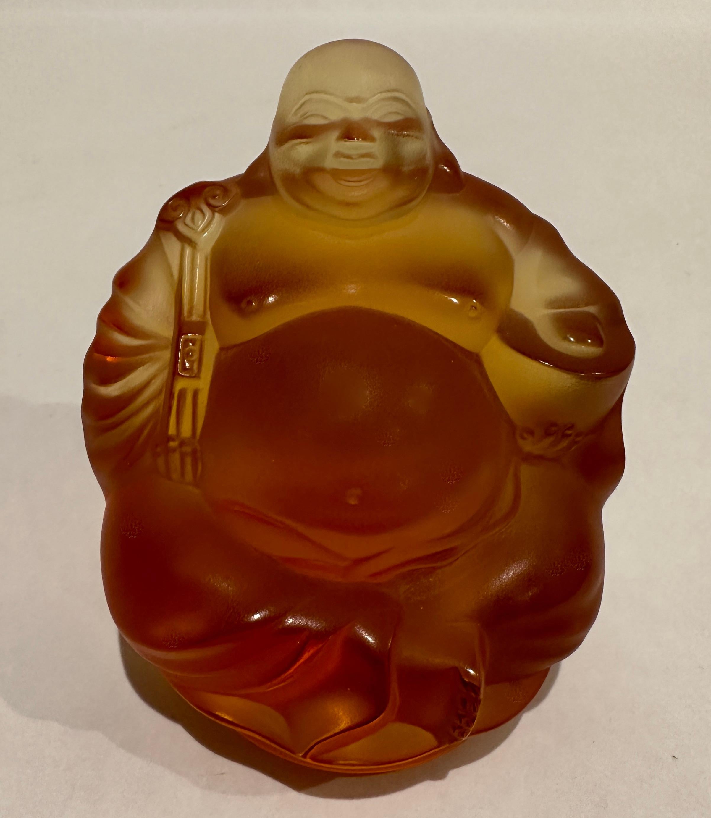 Modern Lalique Amber Crystal Model of a Seated 
