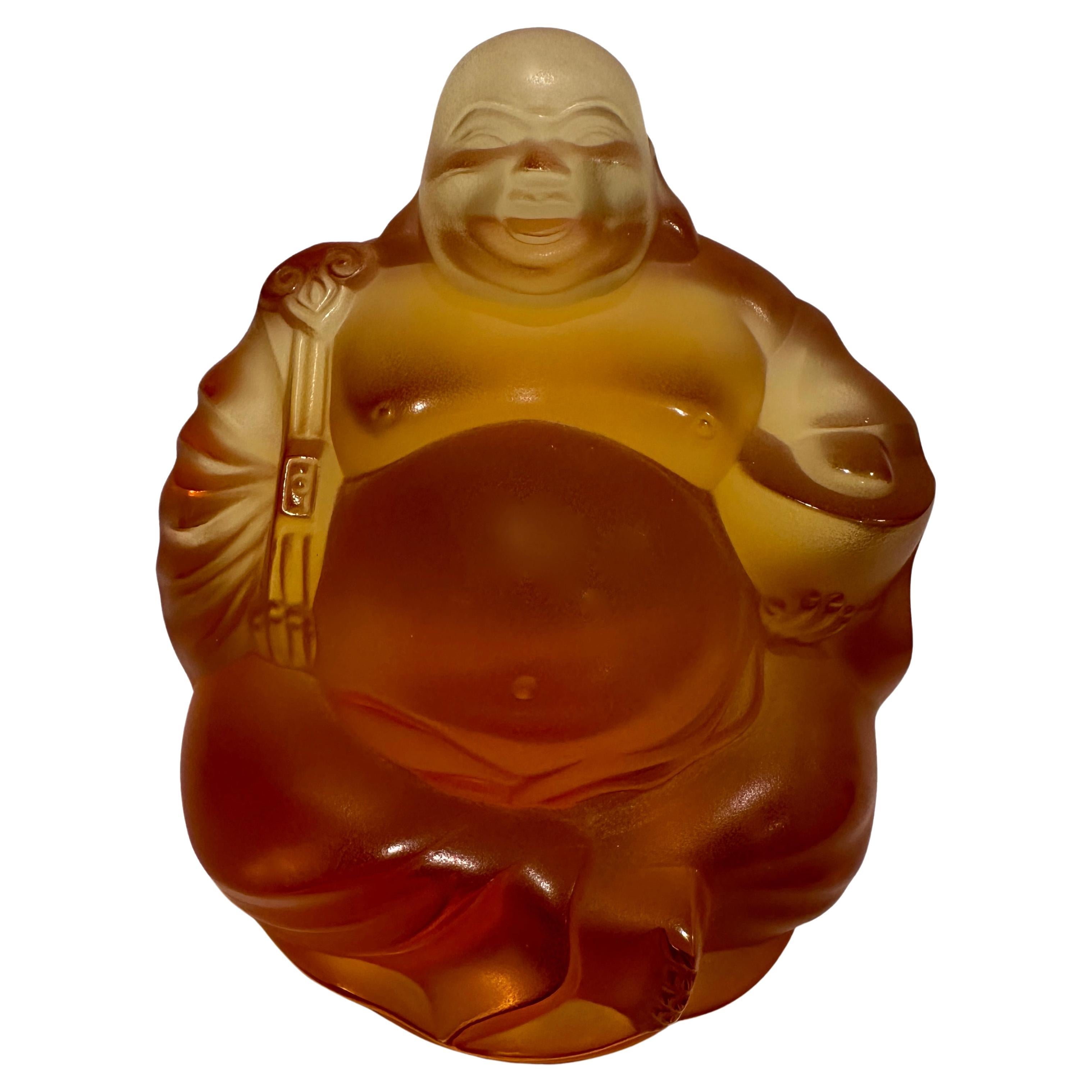 Lalique Amber Crystal Model of a Seated "Happy Buddha" For Sale