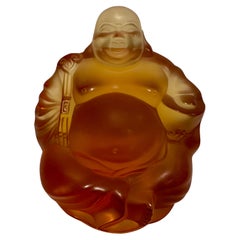 Lalique Amber Crystal Model of a Seated "Happy Buddha"