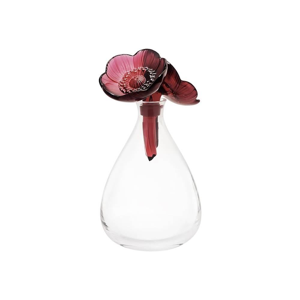 Lalique Anemone Decanter in Clear & Red Enamel For Sale