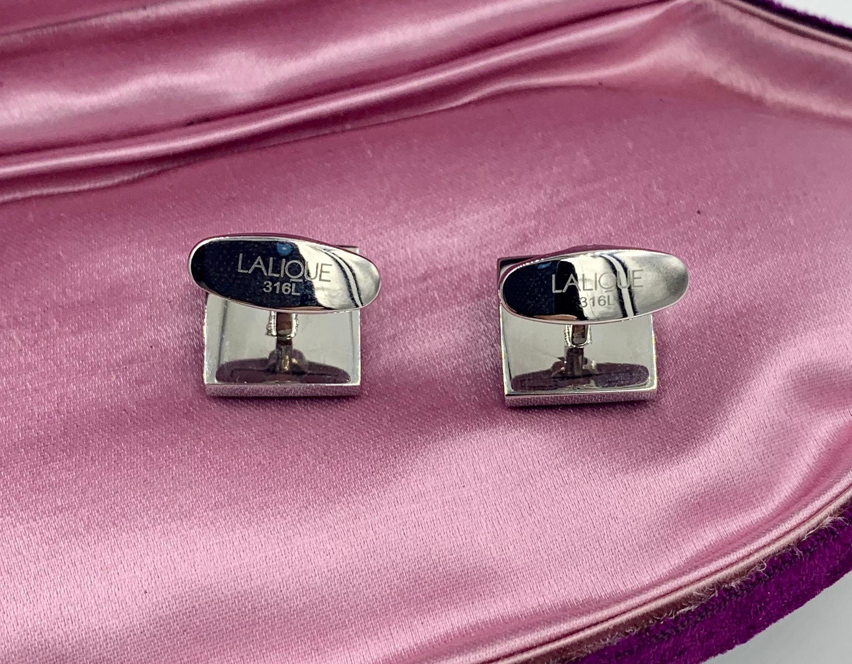 Lalique Arethuse Manschettenknöpfe Saphirblaues Kristall Palladium Endbearbeitung für Damen oder Herren