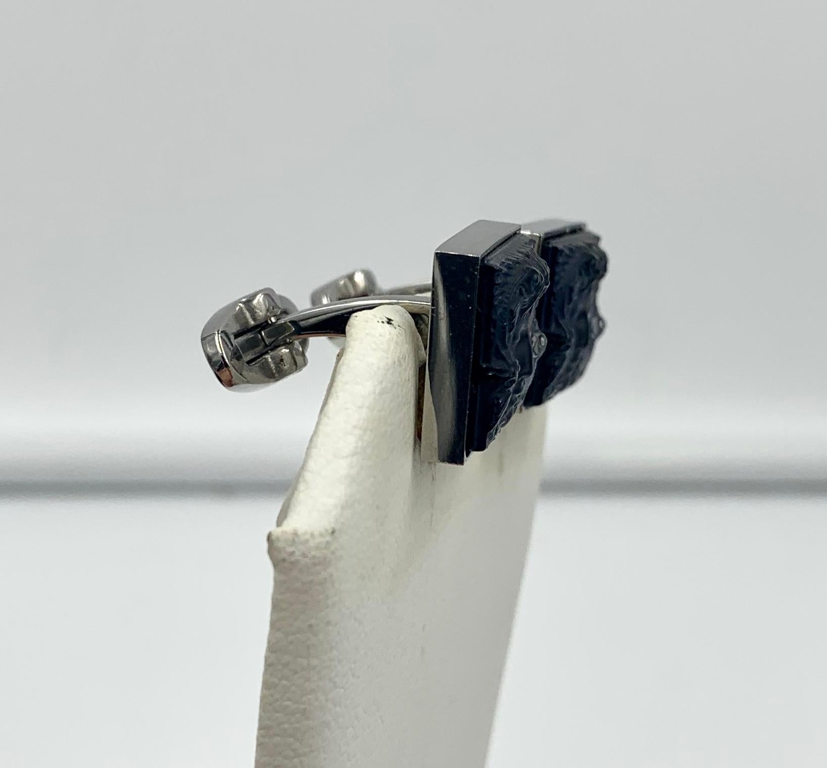Lalique Arethuse Manschettenknöpfe Saphirblaues Kristall Palladium Endbearbeitung 1