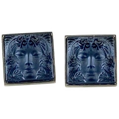 Lalique Arethuse Cufflinks Sapphire Blue Crystal Palladium Finishing