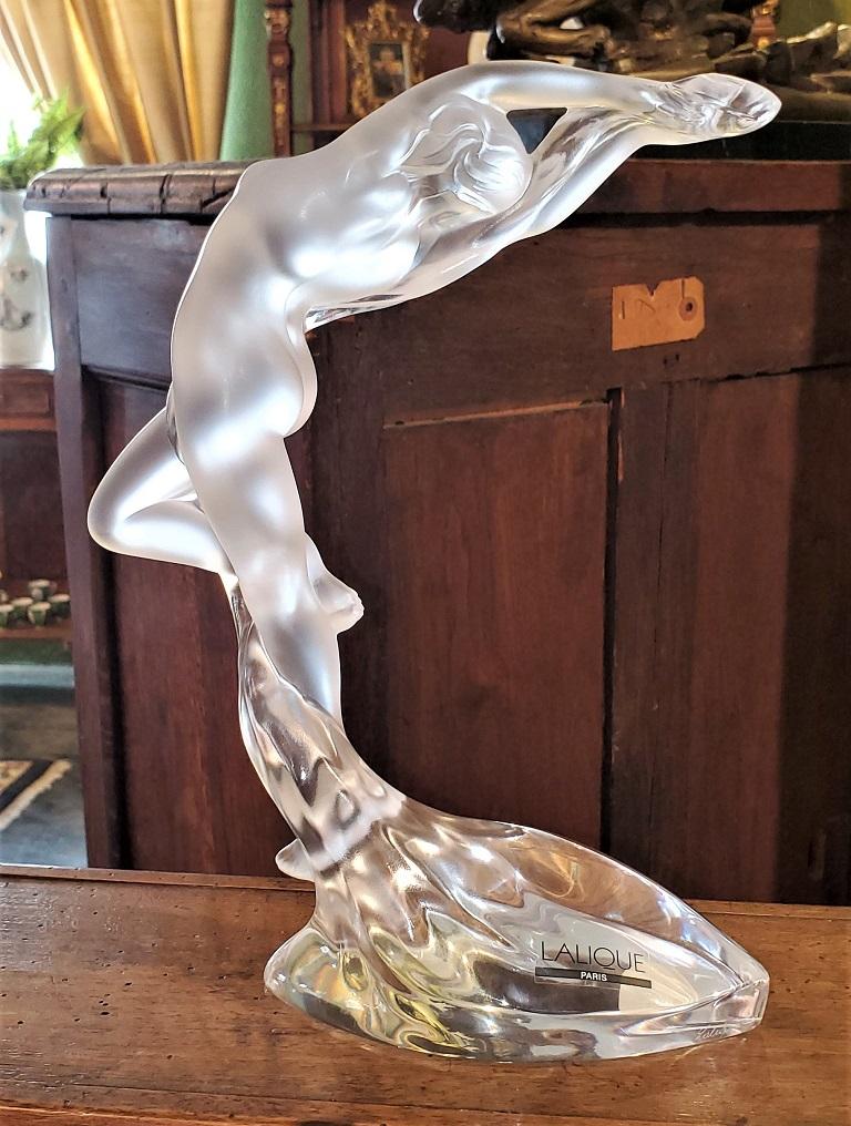 French Lalique Arms Up Acrobat Nude Figure