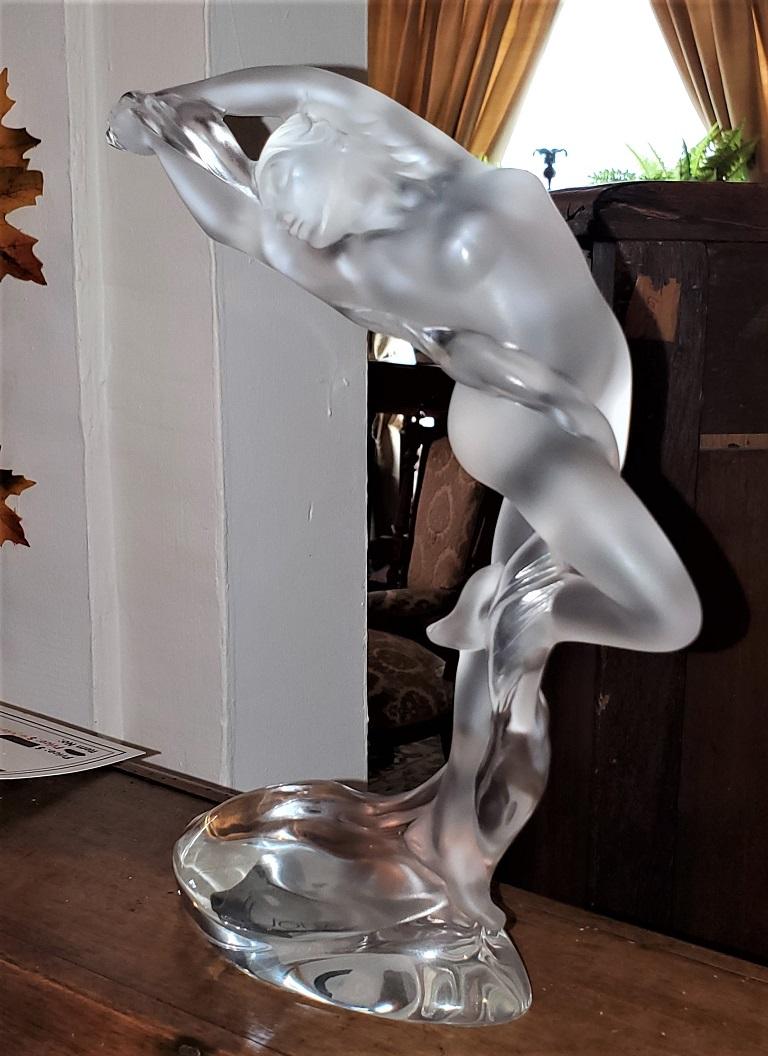 Hand-Crafted Lalique Arms Up Acrobat Nude Figure