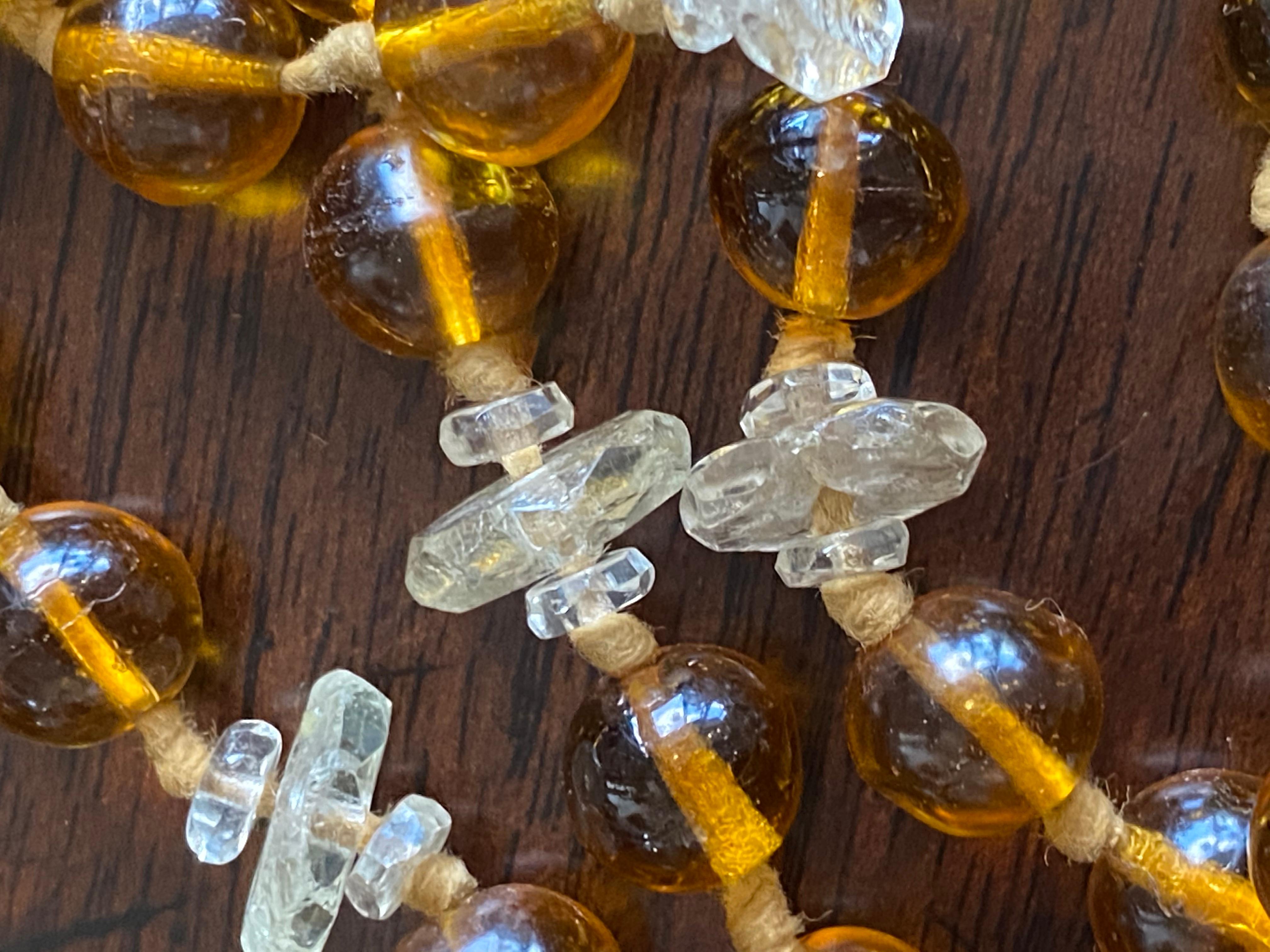 Lalique Art Deco Art Glass Plaque on Lalique Beaded Amber Glass Necklace 2