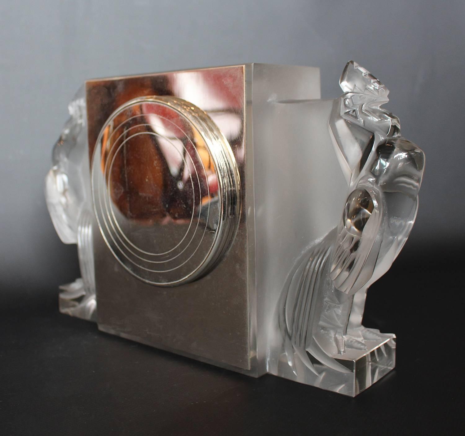 Lalique Art Deco Deux Coqs Clock 8
