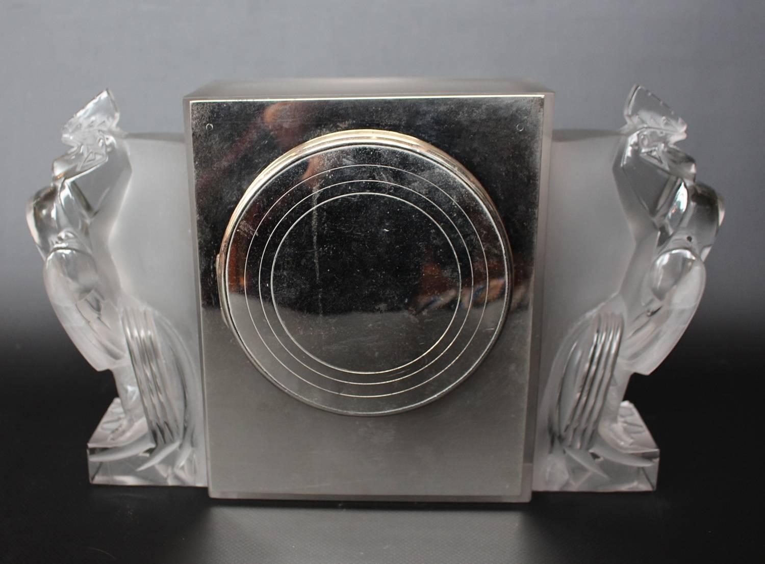 Lalique Art Deco Deux Coqs Clock 9