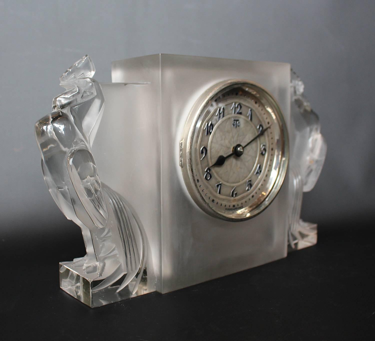 Lalique Art Deco Deux Coqs Clock 6
