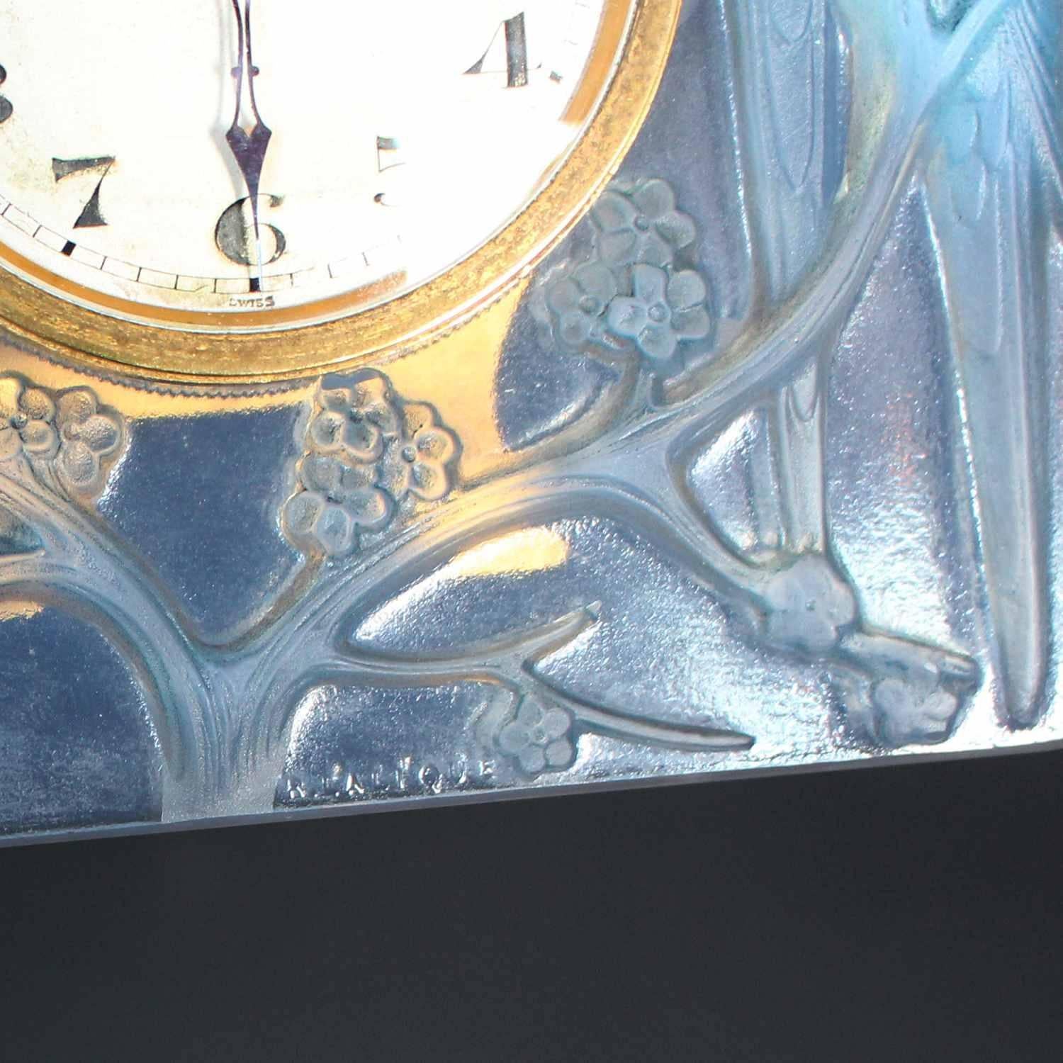Glass Lalique Art Deco Inseparables Clock