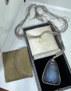Lalique Art Nouveau Lys Lily Opalescent Glass Necklace Silk Cord 1920s