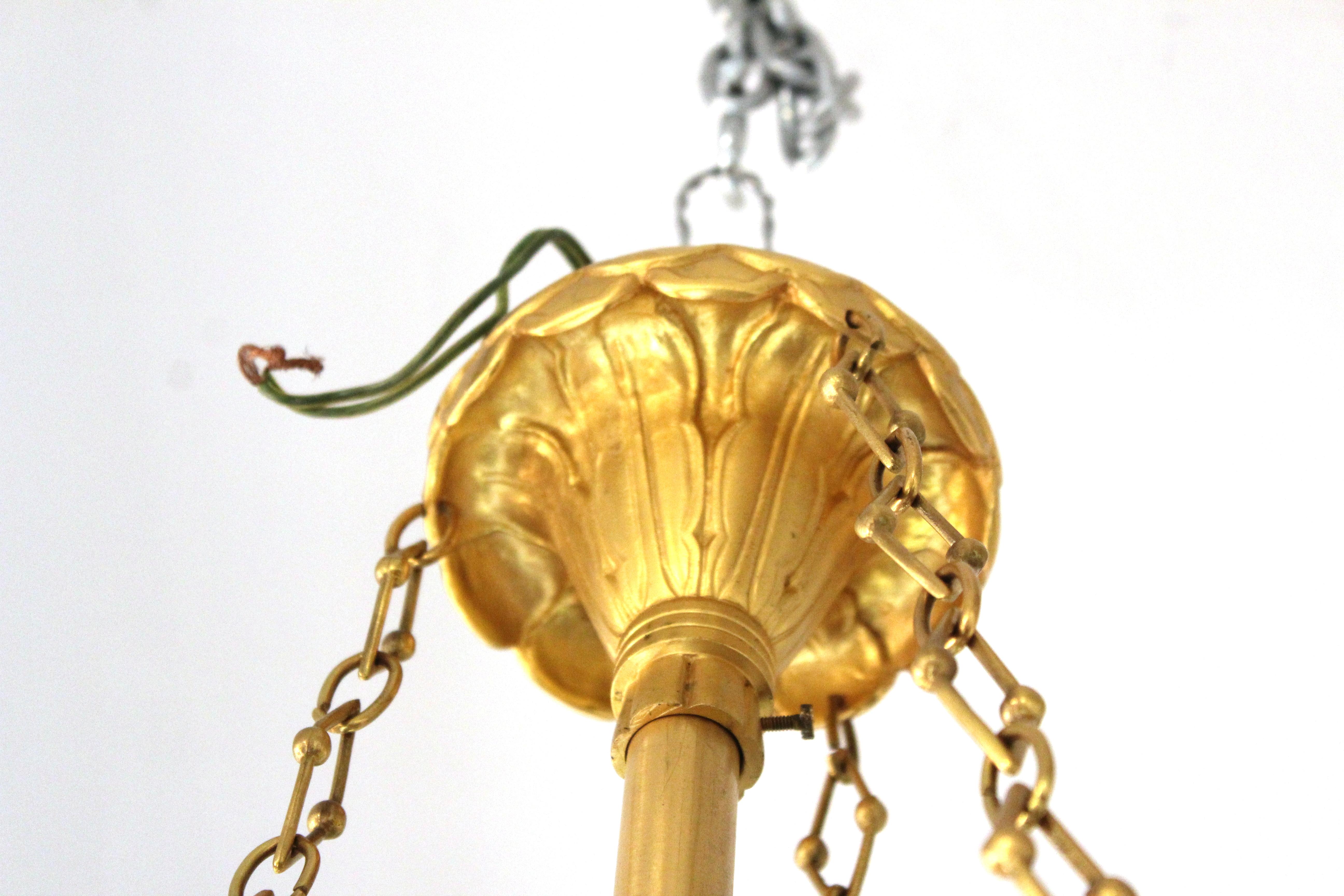 Lalique Attributed French Art Deco Frosted Art Glass Pendant Chandelier 3