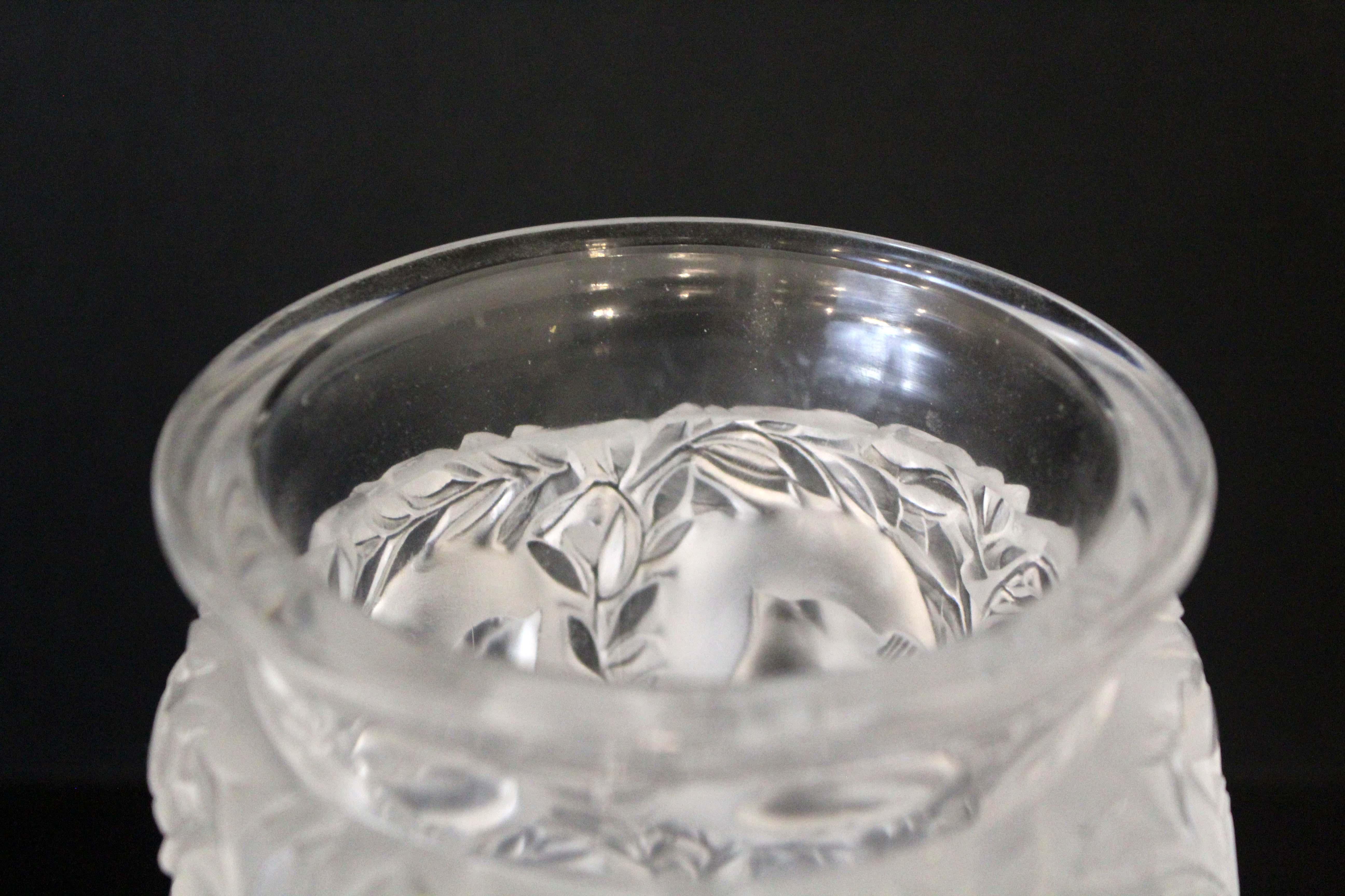 20th Century Lalique Bagatelle Clear Crystal Vase Fauna, Flora, & Birds