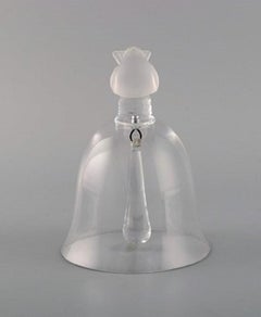 Lalique Bell with Bird in Clear and Frosted Art Glass, 1980s