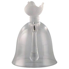 Lalique Bell with Bird in Clear and Frosted Art Glass, 1980s