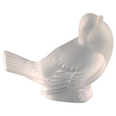 Lalique Bird in Clear Frosted Art Glass, 1980s