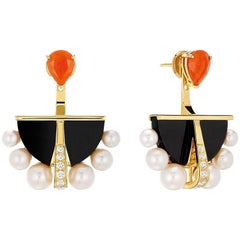 Lalique Bird Opera Earrings Jade/Yellow Gold