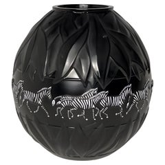 Zebra-Vase aus Tansania mit schwarzer und weißer Lalique