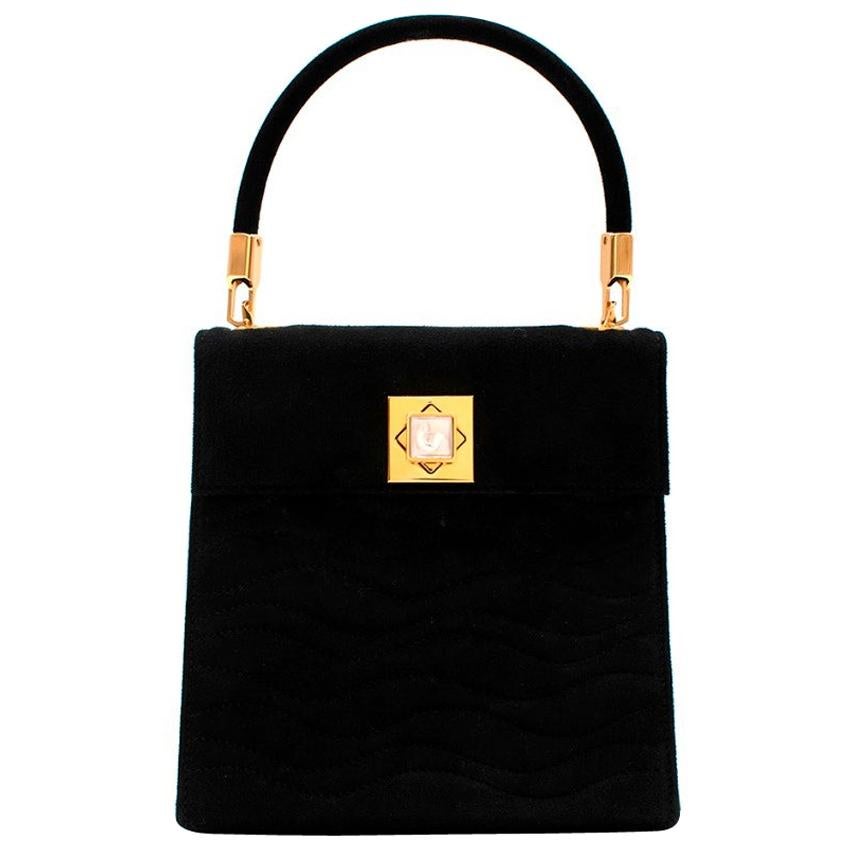 Lalique Black Suede Vintage Mini Top Handle Bag For Sale