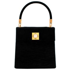 Vintage-Mini-Top-Handtasche aus schwarzem Wildleder von Lalique