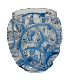 Lalique Blue Enameled Crystal Tourbillons Vase