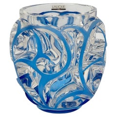 Lalique Blue Enameled Crystal Tourbillons Vase