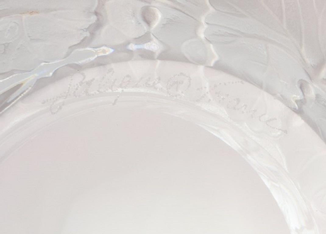 Fin du 20e siècle Plateau à bouteilles Lalique en verre d'art transparent avec décoration de fleurs, vers 1980 en vente