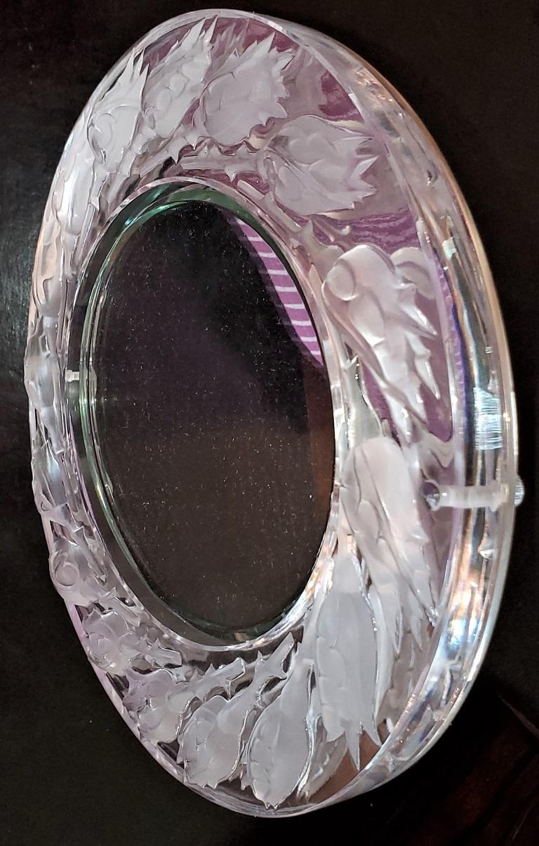 Stainless Steel Lalique Boutons de Roses Table Mirror