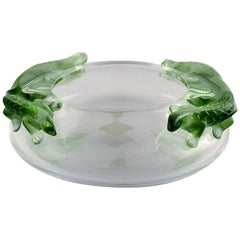 Lalique Bowl of Clear Glass Decorated with Green Salamanders 'Bamako'