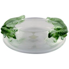 Lalique Bowl of Clear Glass Decorated with Green Salamanders 'Bamako'