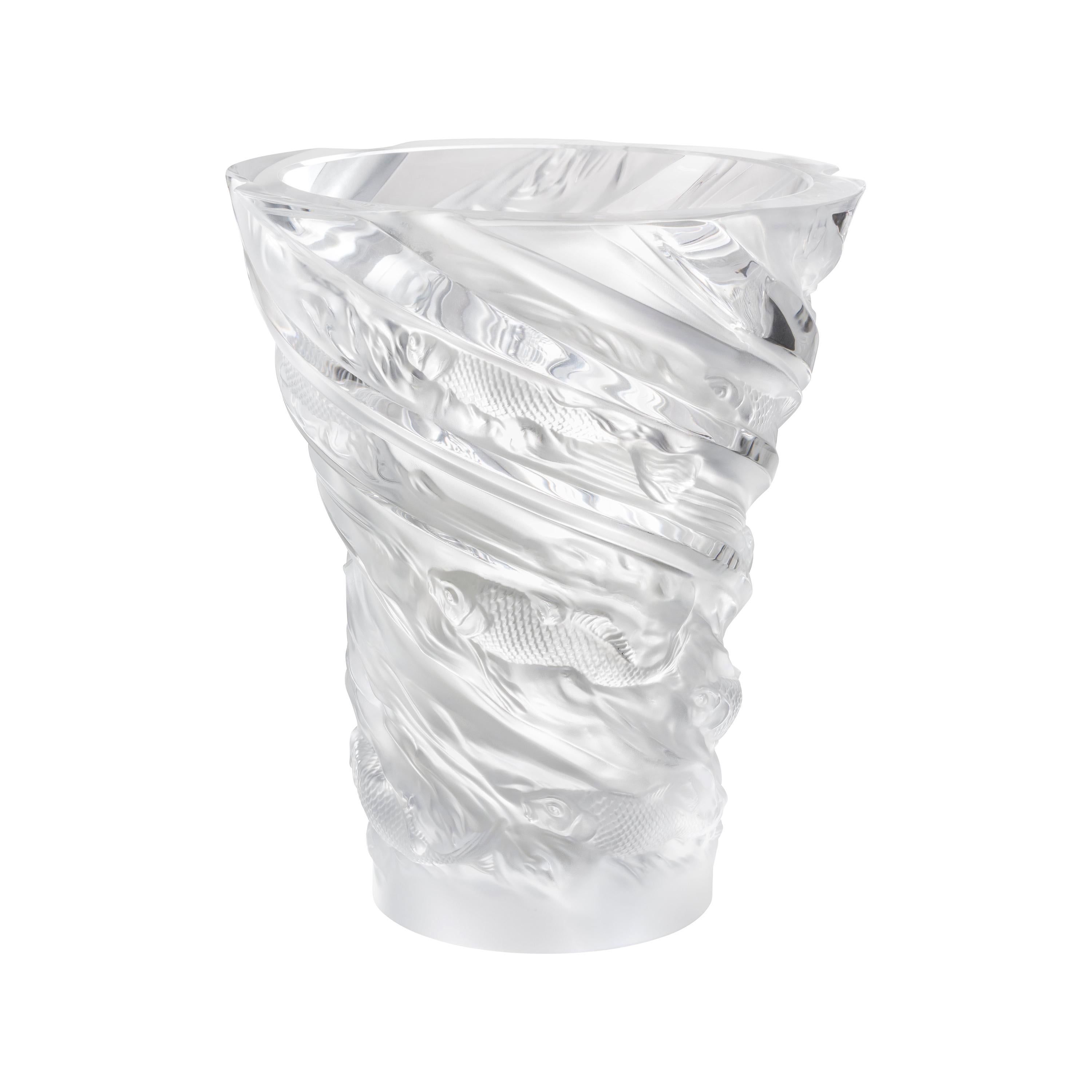 Lalique Carpes Koi Vase Clear Crystal For Sale