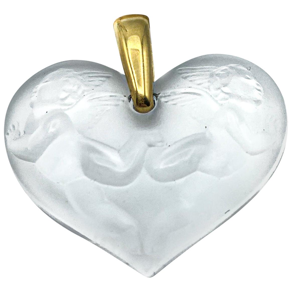 Lalique Carved Crystal Heart Pendant