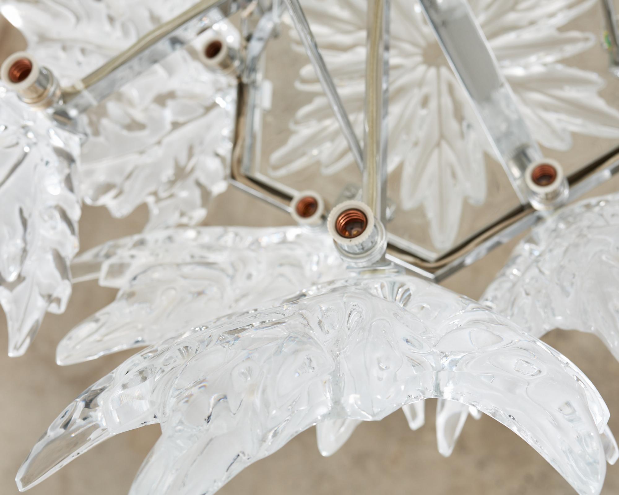 Steel Lalique Champs Élysees 2 Tier Twelve Leaf Chandelier For Sale