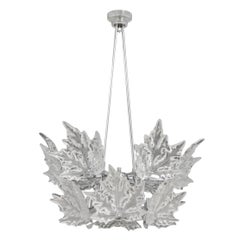 Lalique Champs-Elysees Crystal Leaf Motif and Chrome Two-Tier Chandelier