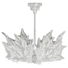 Lalique Champs-Elysees Crystal Leaf Motif and Chrome Two-Tier Chandelier