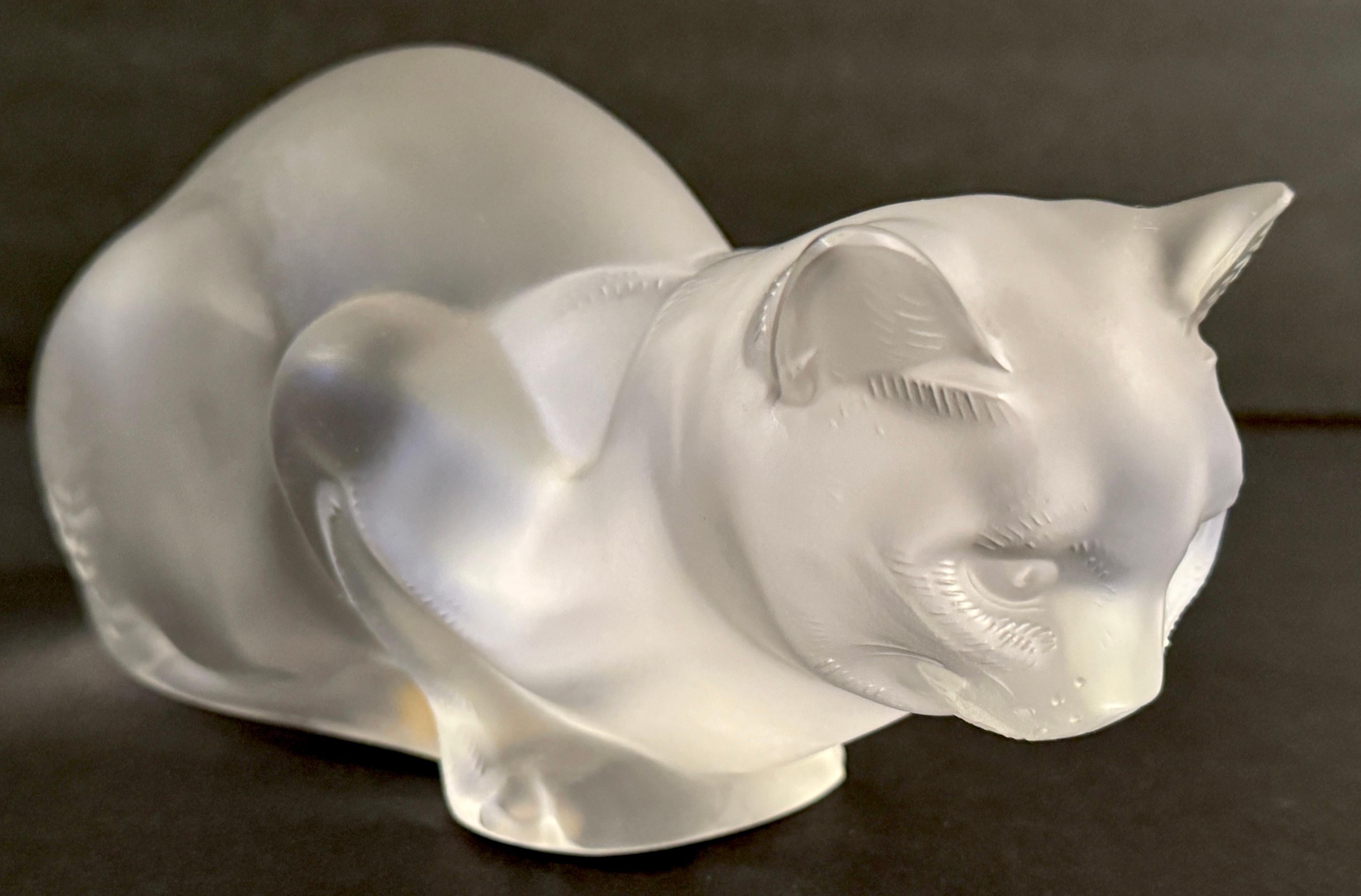 Lalique Chat Couche #11602 & Lalique Chat Assis #11603, A Pair 6
