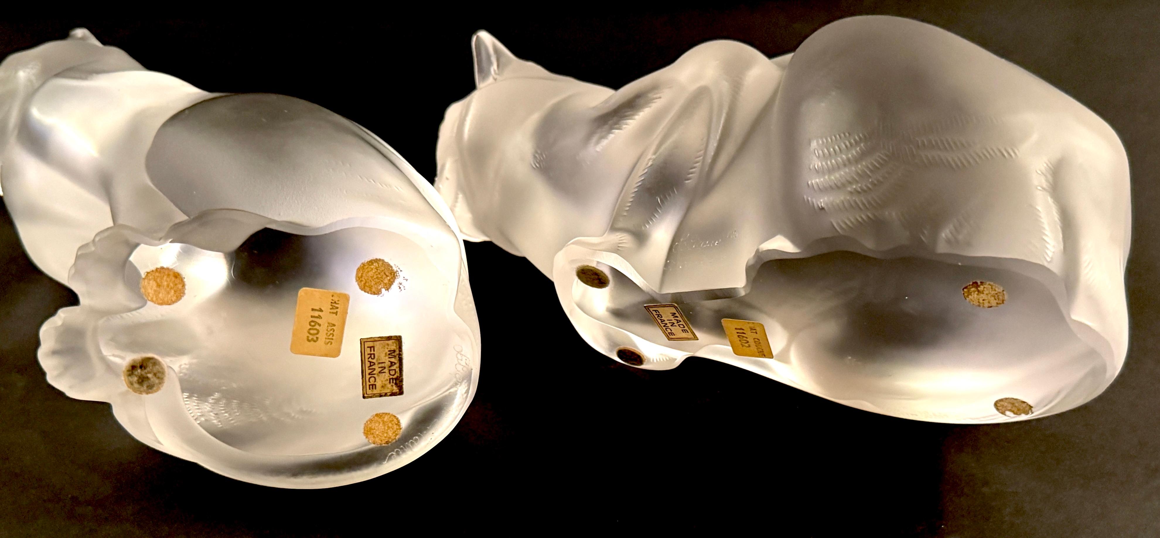Lalique Chat Couche #11602 & Lalique Chat Assis #11603, A Pair 2