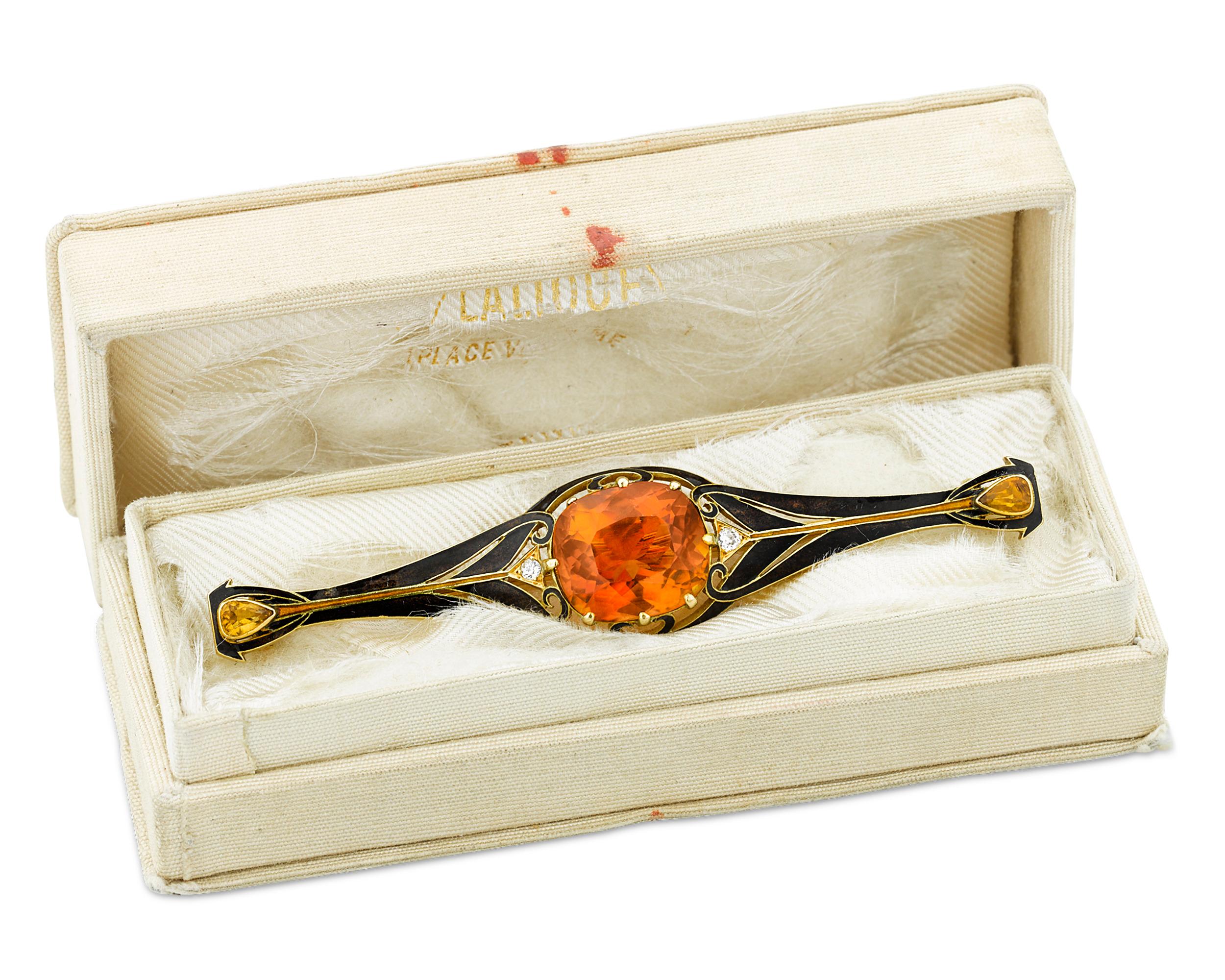 Brosche aus Citrin und Emaille von Lalique (Art nouveau) im Angebot