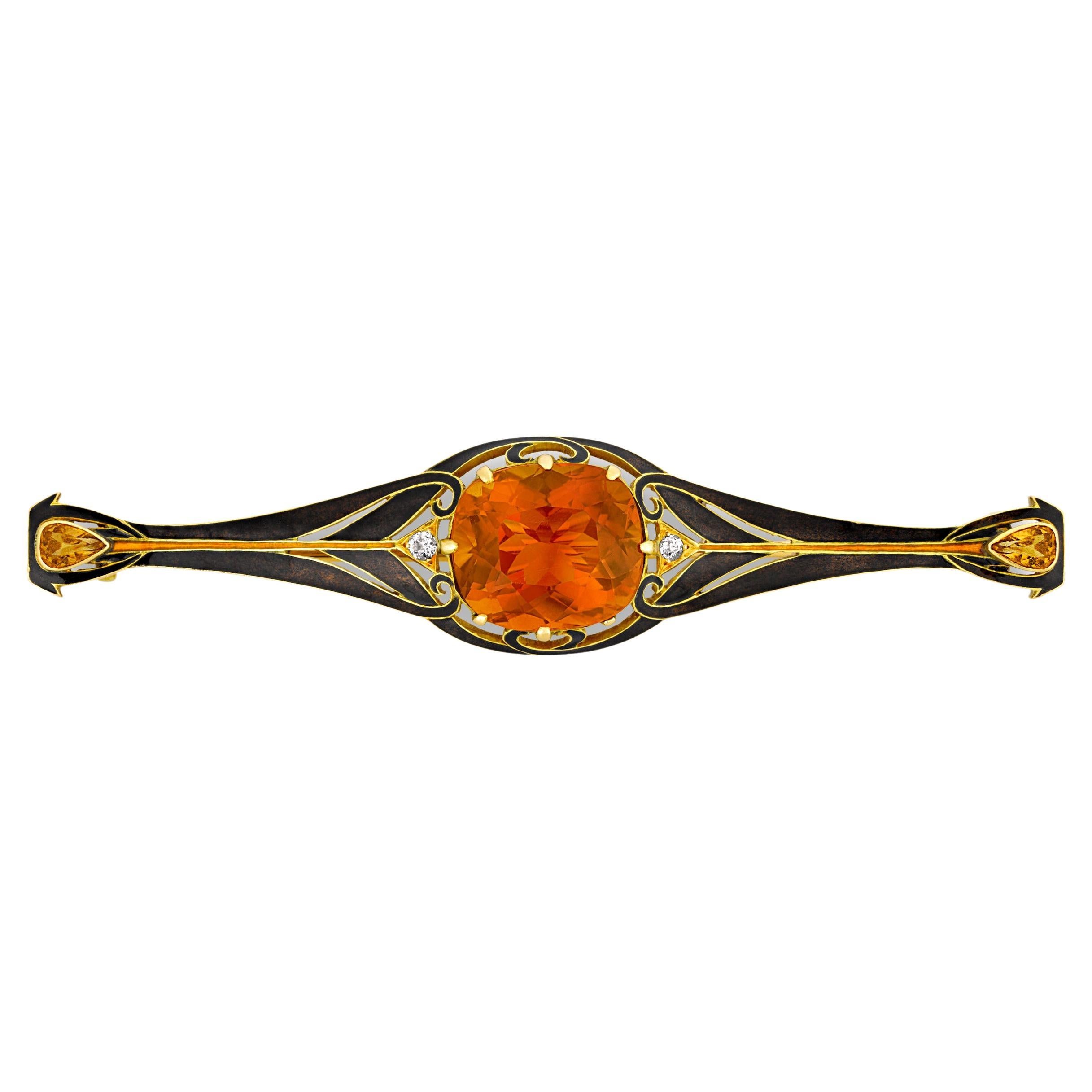 Lalique Citrine and Enamel Brooch For Sale