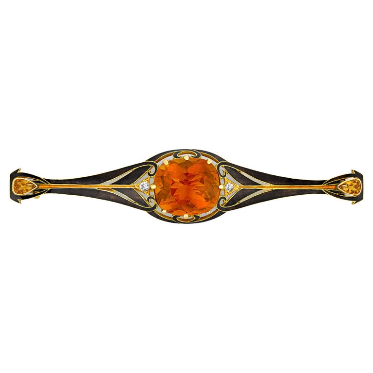Belle Broche Ancienne Avec Pierre Citrine - Bijou Vintage Occasion, Magnifique Détail