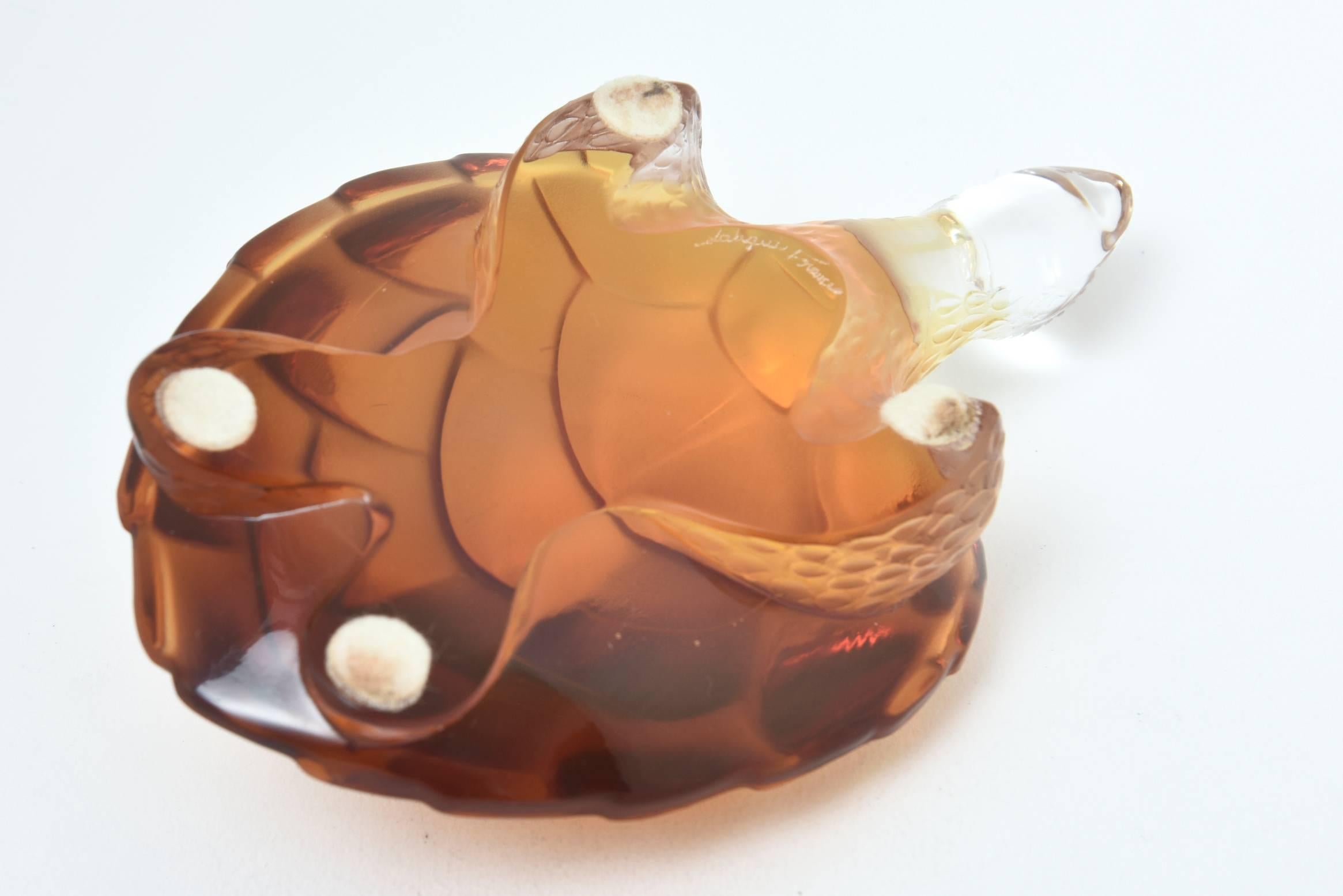 Other Lalique Clear and Amber Art Glass Caroline Tortoise Turtle Figurine