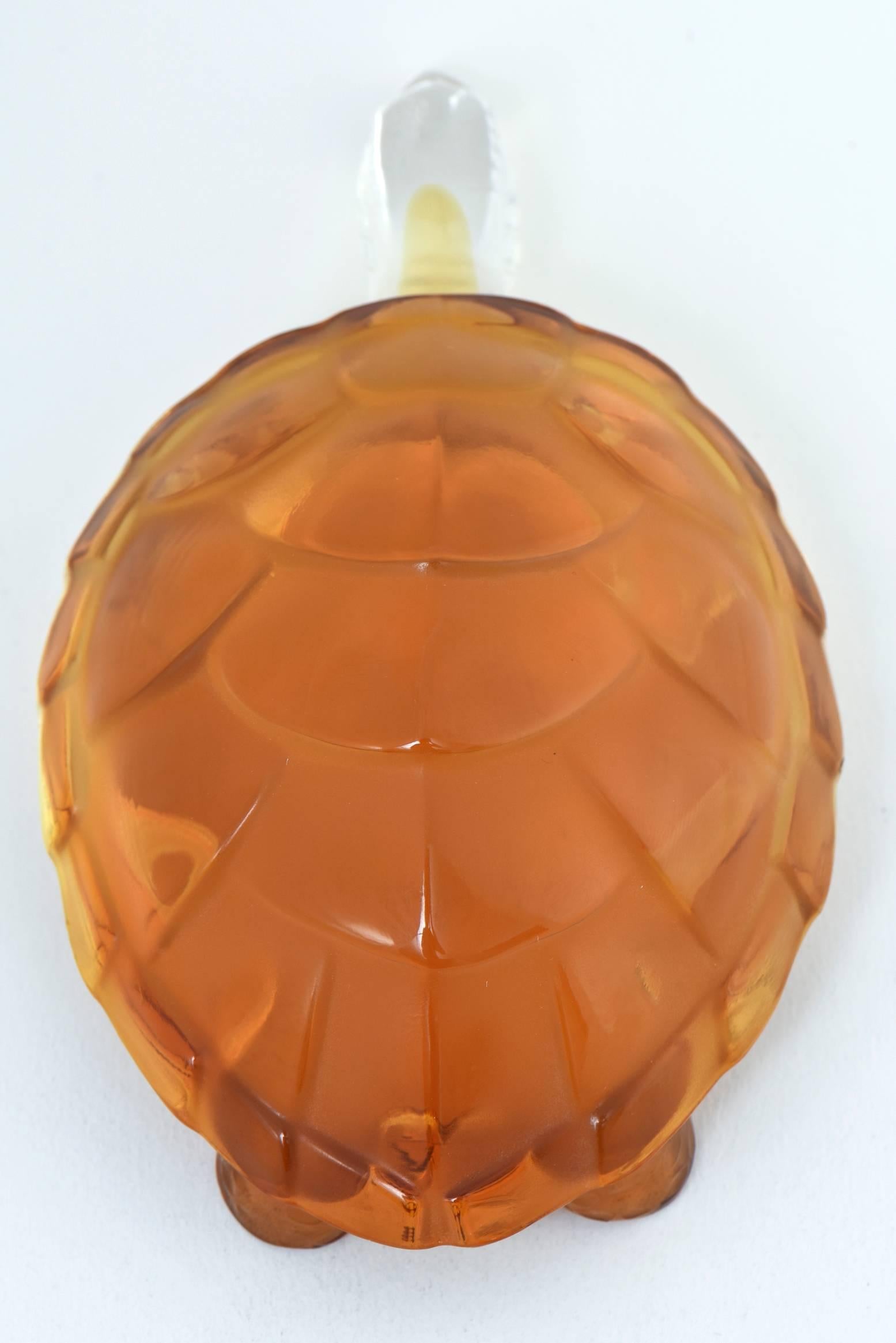 20th Century Lalique Clear and Amber Art Glass Caroline Tortoise Turtle Figurine